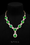 Superior Oval Jade Halo Mix Flower Necklace - 18k Yellow Gold, Jade