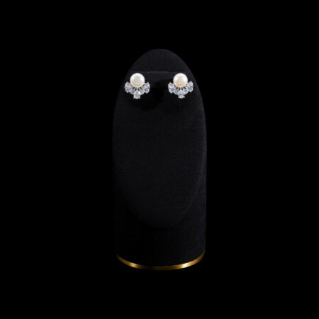 Pearl Stud Earrings with Pear Arrangement Ear Jackets - Rhodium White Gold, White Pearl