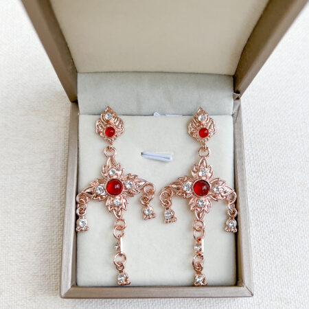 Quadrant Red Stone Earrings - 18k Rose Gold, Red