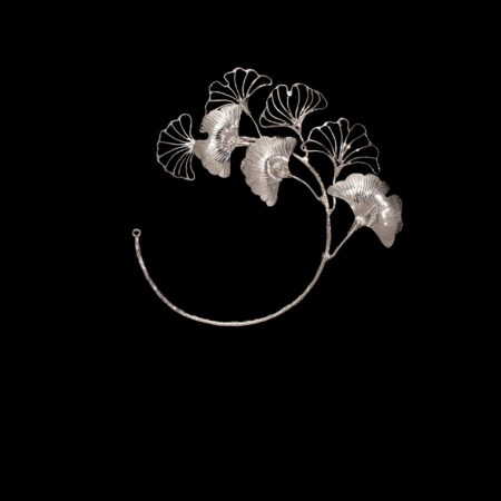 Ginkgo Bush Asymmetric Cuff - Rhodium White Gold