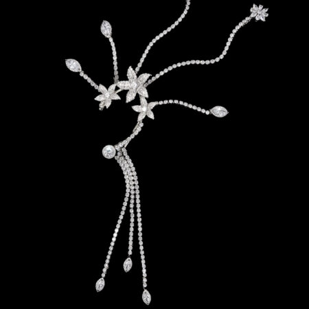 Paved Flower Earpiece - White Gold (Left)