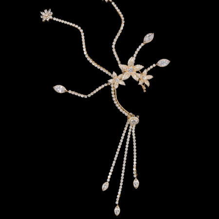Paved Flower Earpiece - Gold (Right)