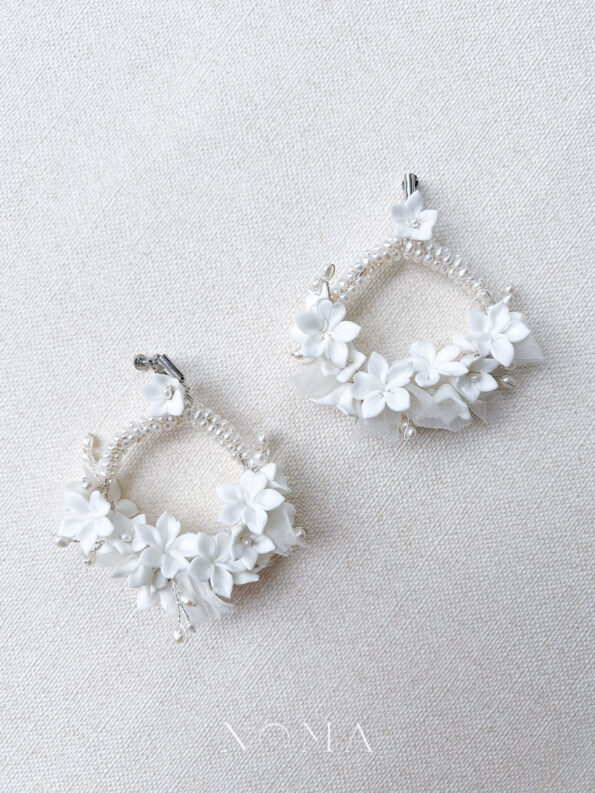 ACC-202100082-Round-Clay-Flower-Blossom-Hoop-Earrings-White-Silver-Clip