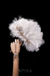 Feather Bird Treasure Fan - Gold, White