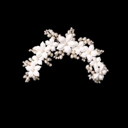 Clay Flower Jasmine Round Hairvine - White Silver