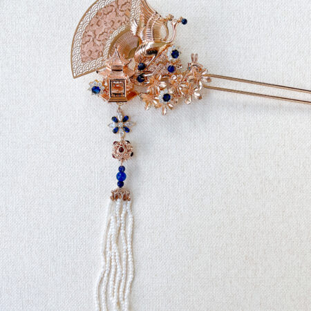 Flying Crane Bouquet Hairpin - Gold, Sapphire (Right)