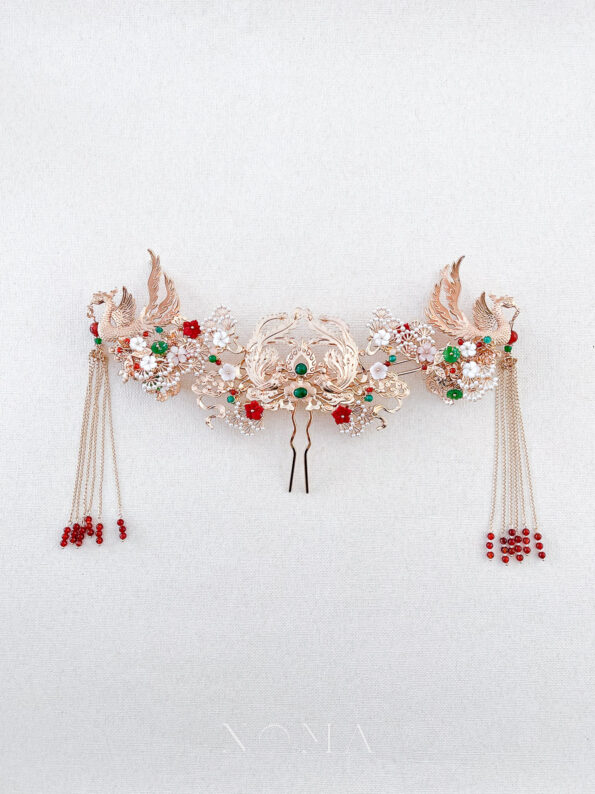 CHN-202300012-Antique-Twin-Phoenix-Pearl-Tree-Set-Gold-Green-3-pcs
