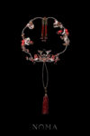 Colorful Crane Jade Ginkgo Fan - Gold, Ruby