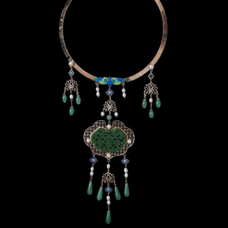 Auspicious Dangle Necklace - Gold, Jade