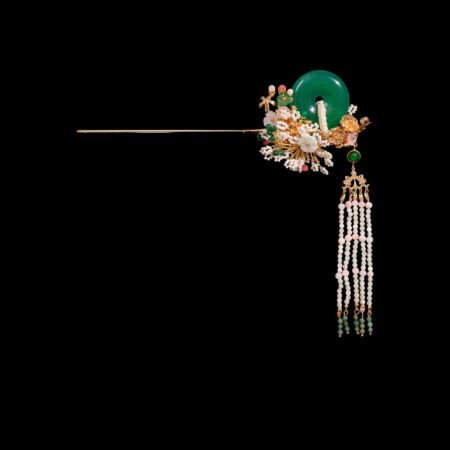 Round Jade Perle Hairpin - Gold, Jade