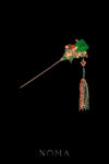 Carved Rectangle Happiness Jade Hairpin - Gold, Jade