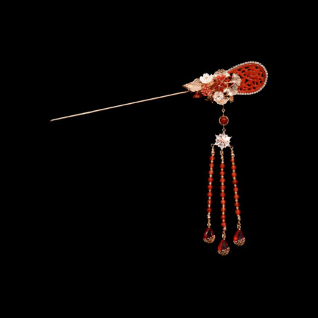 Jade Ginkgo Hairpin - Gold, Ruby (Left)