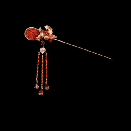 Jade Ginkgo Hairpin - Gold, Ruby (Right)