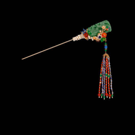 Ornamental Jade Hairpin - Gold, Green