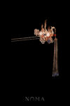 4D Phoenix Feather Pearl Tree Hairpin - Gold, Blue (Left)