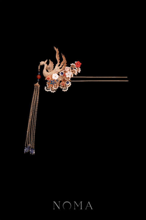 CHN-202300157-4D-Phoenix-Feather-Pearl-Tree-Hairpin-Gold-Blue-Right
