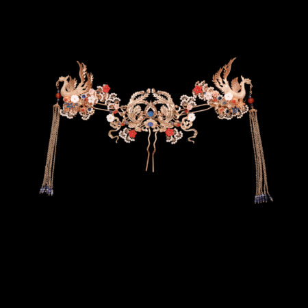 Antique Twin Phoenix Pearl Tree Set - Gold, Blue (3 pcs)