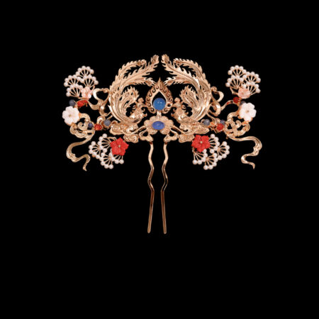 Antique Twin Phoenix Pearl Cloud Middle - Gold, Blue