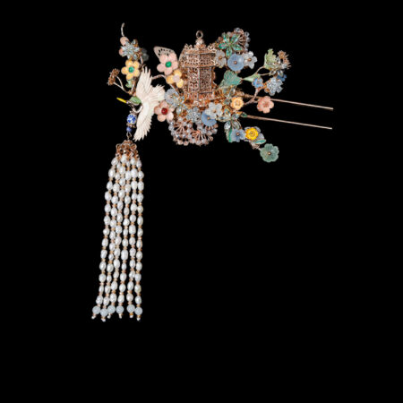 Colorful Crane Pagoda River Hairpin - Gold (Right)