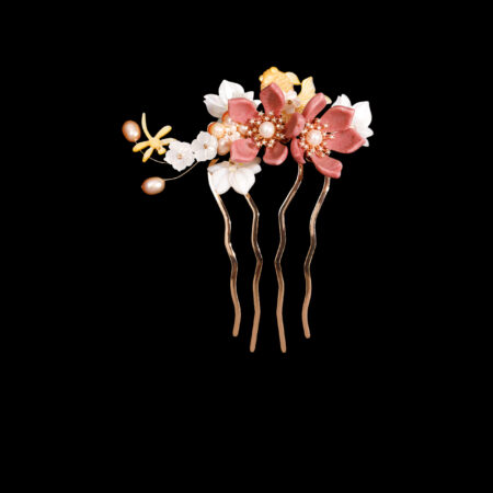 Floral Harmony Haircomb - Gold, Pink