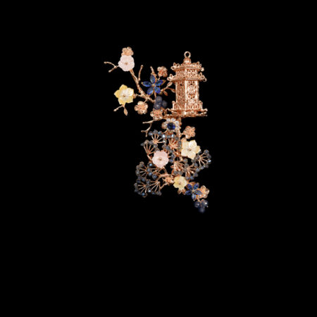Pagoda Willow Blossom Side Hairvine/Brooch - Gold, Sapphire