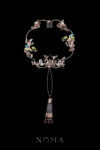 Colorful Crane Jade Ginkgo Fan - Gold, Pink