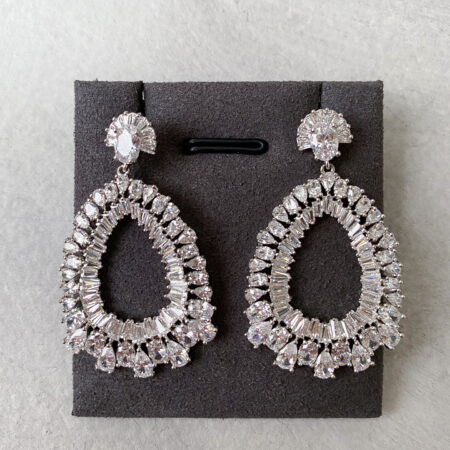 Hollow Pear Earrings - Rhodium White Gold