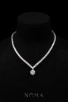 V Round 0.25 ct Tennis Choker with Classic Round Halo Pendant - Rhodium White Gold