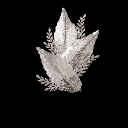 Leafy Extravagance Side Hairvine/Brooch - Rhodium White Gold