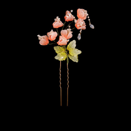 CG Cascading Begonia Hairpin - Gold, Coral