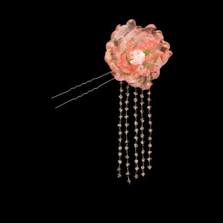 SS Translucent Blossom Hairpin - Gold, Coral