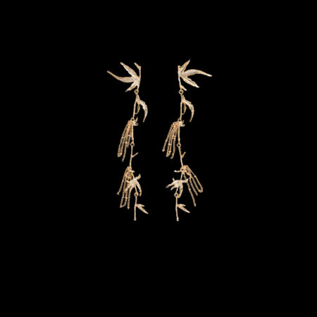Dangling Oriental Bamboo Earrings - 18k Yellow Gold