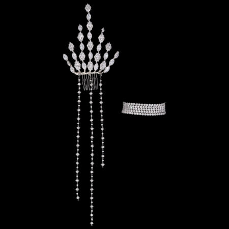 Oval Shine Ponytail Haircomb with Chain Set - White Gold (2 pcs)