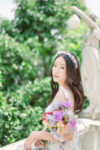 Colorful Lavender Pink Clay Flower Blossom with Pistil Headband - White Silver, Purple