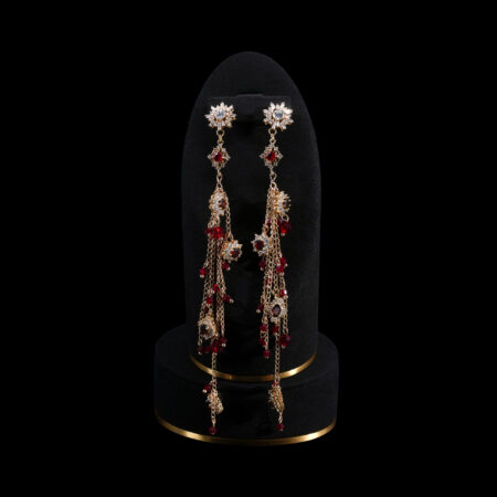 Dangling Snowflakes Earrings - Gold, Ruby