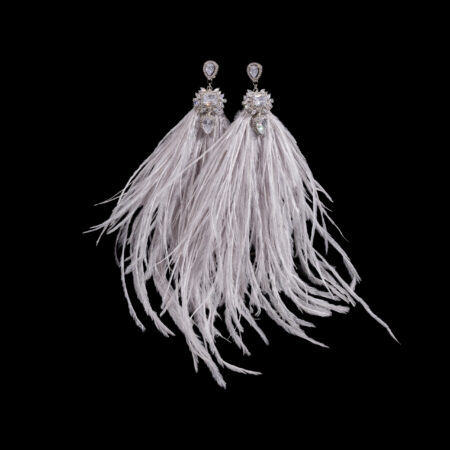 Gorgeous Feathery Earrings - White Gold, Grey