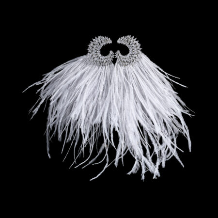Crescent Feathery Earrings - White Gold, Grey