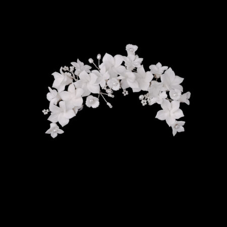Clay Flower Simple Lily Side Hairvine/Brooch - White Silver