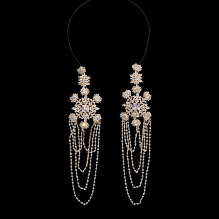 Royal Rectangular Chain Earrings Headband - Gold