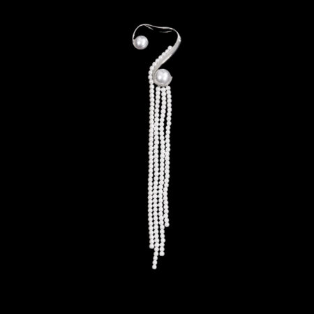 Minimalist Pearl Tassel Earpiece - Silver (Left)