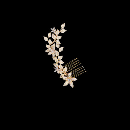 Paved Flower Twigs Side Hairvine - Gold (Left)