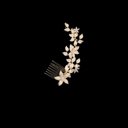 Paved Flower Twigs Side Hairvine - Gold (Right)