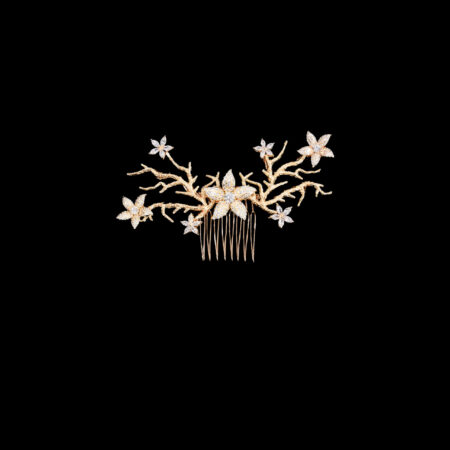 Paved Flower Simple Branch Side Hairvine - Gold (Left)