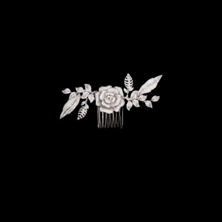 Paved Rose Twigs Side Hairvine - White Gold