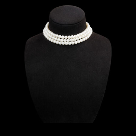Triple Strap Pearl Necklace - White Gold, White Pearl