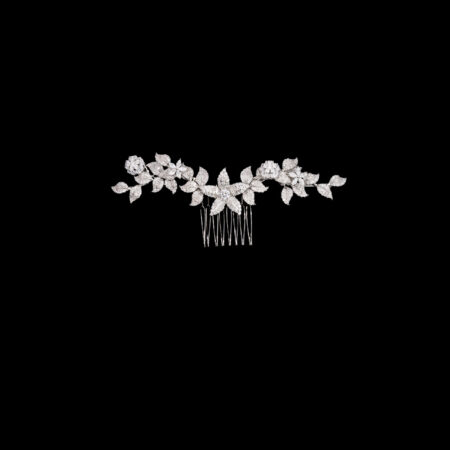 Paved Flower Twigs Medium Haircomb - White Gold