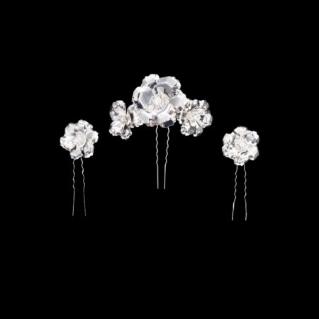 Glitzy Petals Hairpin Set - Silver (3 pcs)