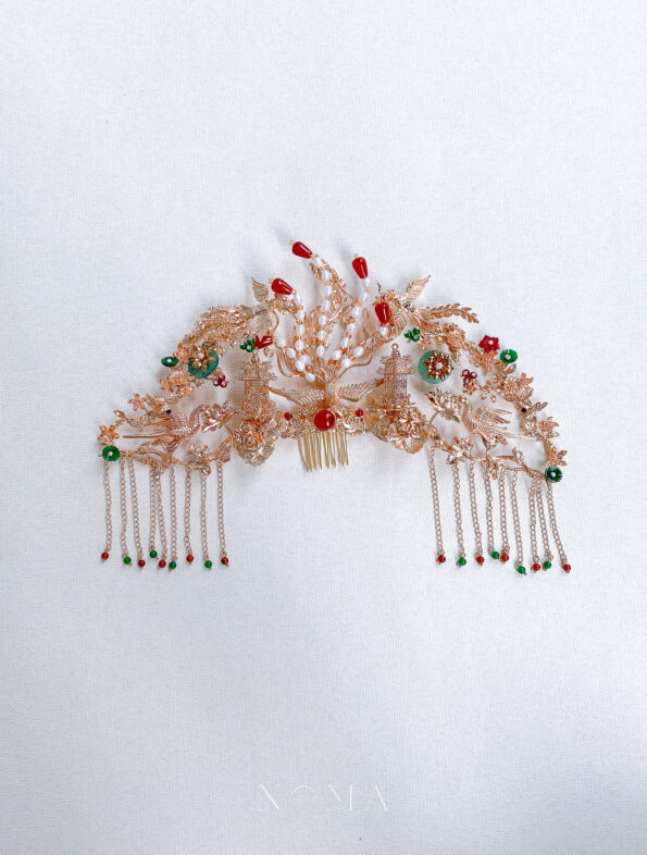 CHN-202200088-Extravagant-Phoenix-Crane-Lotus-Pagoda-Middle-Gold-Red