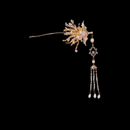 3D Petite Phoenix Garden Hairpin - Gold, Pink