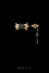 Carved Peacock Floral Vinery Set - Gold, Jade (2 pcs)